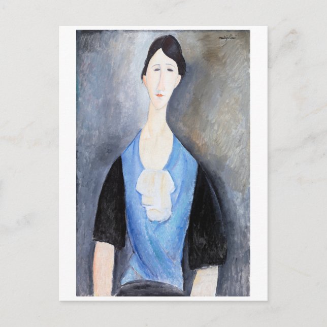 Junge Frau in Blau, Modigliani Postkarte (Vorderseite)