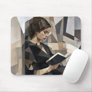 Junge Frau liest ein Buch im Picasso-Stil Mousepad