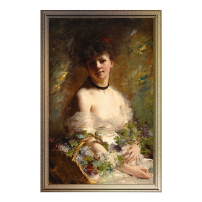 Junge Frau mit Blume Basket Fotodruck (Vorne)