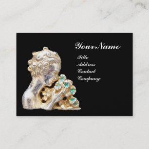 JUNGE FRAU MIT BLUMENMONOGRAMM Gold,Schwarz,Blau Visitenkarte