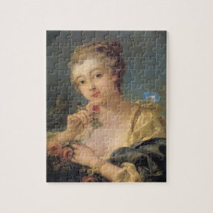 Junge Frau mit einem Bouquet von Rose Puzzle