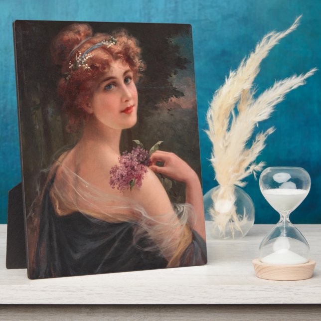 Junge Frau mit einem Sprig von Lilac Fotoplatte (Seite)