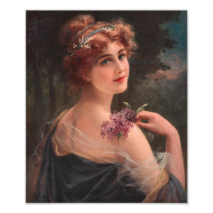 Junge Frau mit einem Sprig von Lilac von Emile Ver Fotodruck