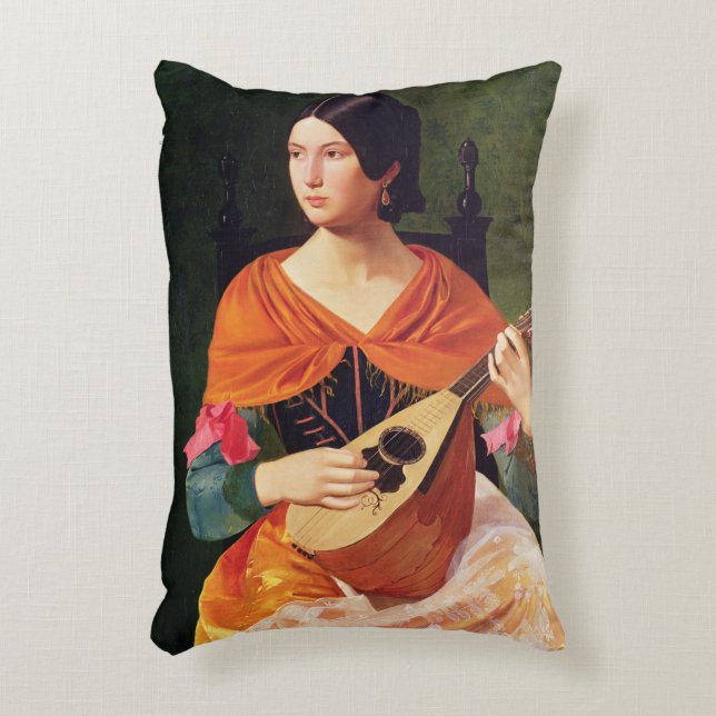 Junge Frau mit einer Mandoline, 1845-47 Dekokissen (Vorderseite(Vertikal))