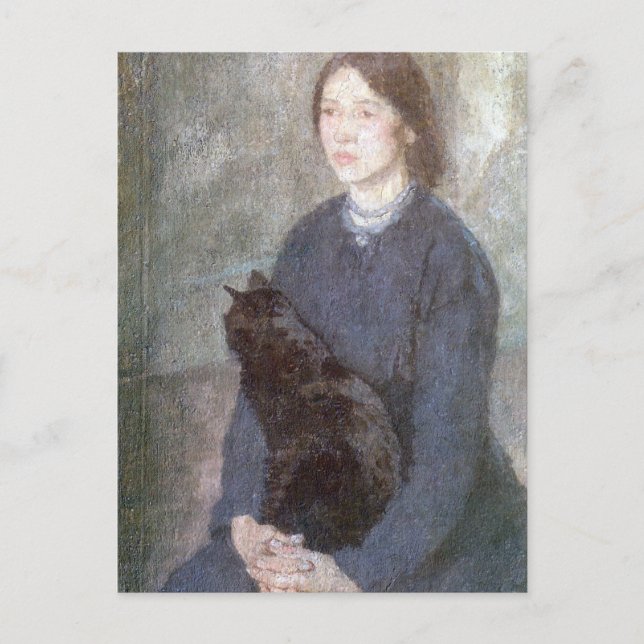 Junge Frau mit einer schwarzen Katze - Gwen John Postkarte (Vorderseite)