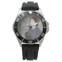 Junge Frau mit einer schwarzen Katze (von Gwen Joh Armbanduhr