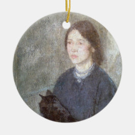 Junge Frau mit einer schwarzen Katze (von Gwen Joh Keramik Ornament