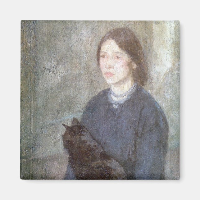 Junge Frau mit einer schwarzen Katze (von Gwen Joh Magnet (Vorne)