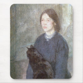 Junge Frau mit einer schwarzen Katze (von Gwen Joh Mousepad