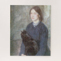 Junge Frau mit einer schwarzen Katze (von Gwen Joh