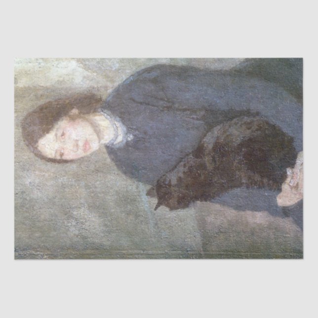 Junge Frau mit einer schwarzen Katze (von Gwen Joh Seidenpapier (Vorderseite)