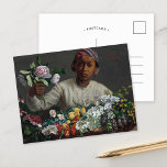 Junge Frau mit Peonies | Fré dé Bazille Postkarte<br><div class="desc">Young Woman with Peonies (1870) by French impressionist Fré dé ric Bazille. Original-Kunstwerk ist ein Ölgemälde auf der Leinwand,  das eine schwarze Frau mit einer üppigen Auswahl an Blume darstellt. Verwenden Sie die Entwurfstools,  um einen benutzerdefinierten Text hinzuzufügen oder das Bild zu personalisieren.</div>