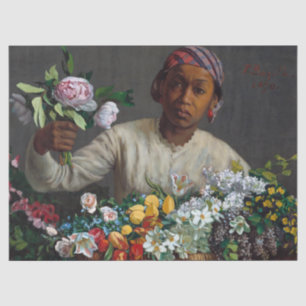 Junge Frau mit Peonys von Frederic Bazille Seidenpapier