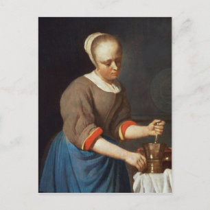 Junge Frau mit Pestchen und Mörtel Postkarte