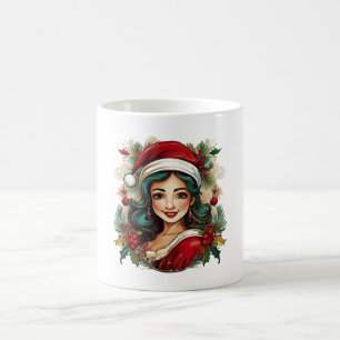 Junge Frau mit Weihnachtsmann-Kleidung Illustratio Kaffeetasse