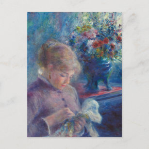 Junge Frau Nähen durch Renoir - Impressionistische Postkarte