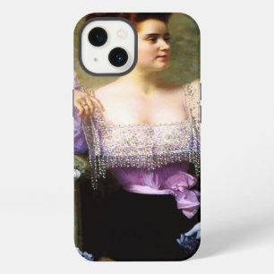 Junge Frau neben einem Hortensienstrauß iPhone 13 Hülle