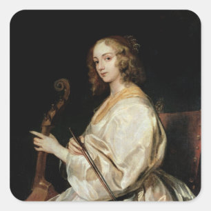 Junge Frau spielt Viola da Gamba Quadratischer Aufkleber