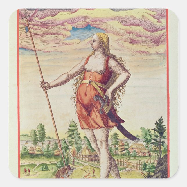 Junge Frau von einem benachbarten Stamm bis zum Quadratischer Aufkleber (Vorderseite)