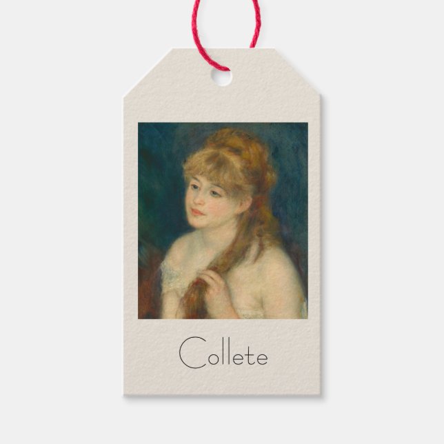 Junge Frau von Renoir über ihr Haar Geschenkanhänger (Vorderseite)