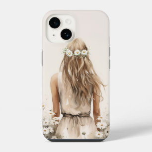 Junge Frau Wasserfarbe in Daisy Field iPhone 14 Hülle