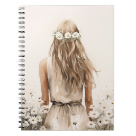 Junge Frau Wasserfarbe in Daisy Field Notizblock