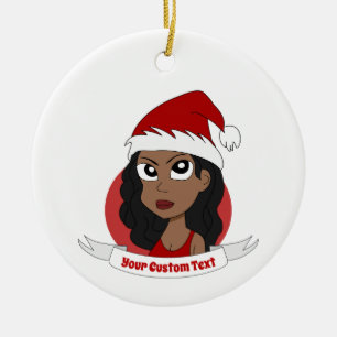 Junge Frau Weihnachts-Cartoon Keramik Ornament