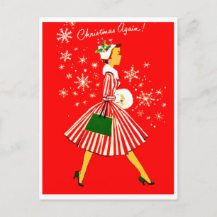 Junge Frau wieder zu Weihnachten, Vintager Urlaub Postkarte