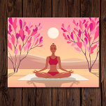 Junge Frau Yoga Meditation Padmasana Pink Golden Postkarte<br><div class="desc">Diese Postkarte zeigt eine schöne junge Frau, die in der Natur Yoga praktiziert. Die Dame meditiert in der Lotus Pose Padmasana unter der Morgensonne und blühende Bäume. Die Abbildung ist in Rosa und Gold gehalten.</div>