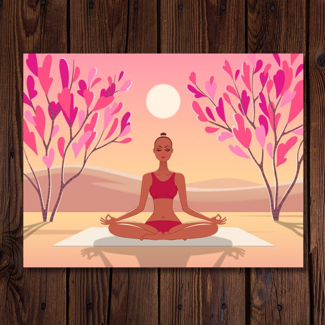 Junge Frau Yoga Meditation Padmasana Pink Golden Postkarte (Von Creator hochgeladen)