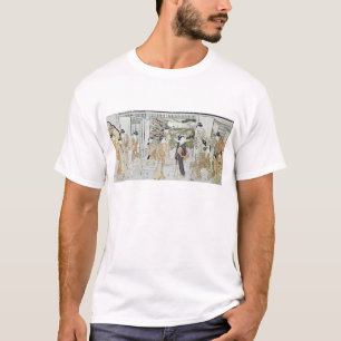 Junge Frauen mit einem Korb der Chrysanthemen T-Shirt