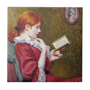 Junge Frauen mit rotem Haar lesen ein gutes Buch Fliese