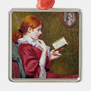 Junge Frauen mit rotem Haar lesen ein gutes Buch Ornament Aus Metall