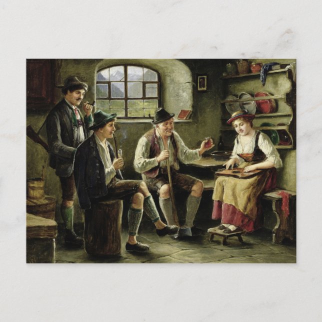 Junge Frauen spielen einen Zither Postkarte (Vorderseite)