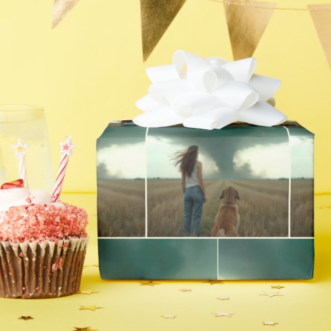 Junge Frauen und Hunde sehen einen Tornado Geschenkpapier (Geburtstagsparty)