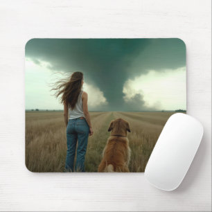 Junge Frauen und Hunde sehen einen Tornado Mousepad