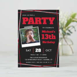 Junge Geburtstag 13/jedes Alter, rotes Schwarzes F Einladung