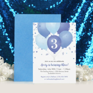 Junge Geburtstag Einladung mit blauen Ballons