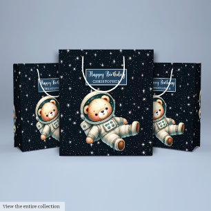 Junge Geburtstagsgeschenktasche mit Astronaut Tedd Mittlere Geschenktüte
