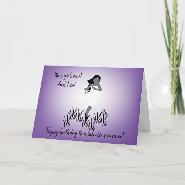 Junge Girl-Läufer mit blühendem Haar Karte (Vorderseite)