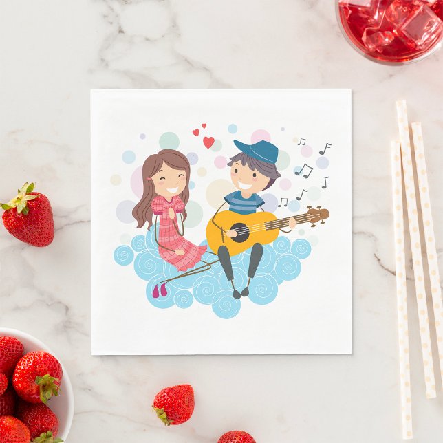 Junge Gitarre spielen für Girl Liebe und Music Serviette (Von Creator hochgeladen)
