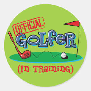 Junge Golfer im Training Runder Aufkleber