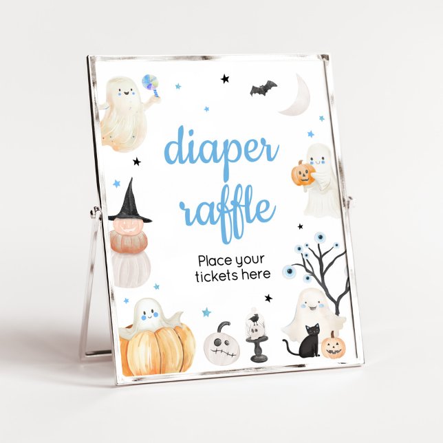 Junge Halloween Little Boo Babydusche Windelwindel Poster (A Little Boo Baby Shower Diaper Raffle Sign)