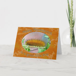 Junge Happy Thanksgiving Gelbe Bärenblume Raupe Feiertagskarte