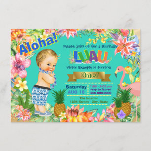 Junge hawaiisches Luau Geburtstags-Party Einladung