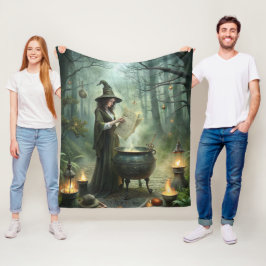 Junge Hexe im Mystischen Wald Ritual Fleecedecke