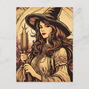 Junge Hexe mit einer Fackel, Vintage Halloween Postkarte