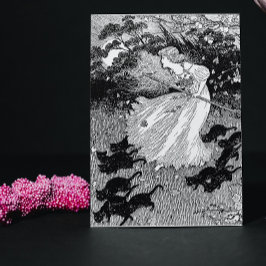 Junge Hexe und schwarze Katzen Karte