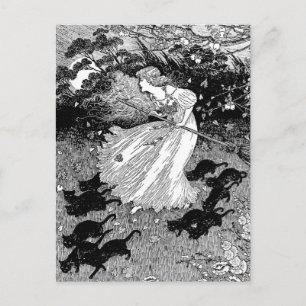 Junge Hexe und schwarze Katzen Postkarte