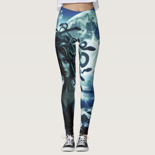 Junge Hübsche Medusa am Mond und Ozean Leggings